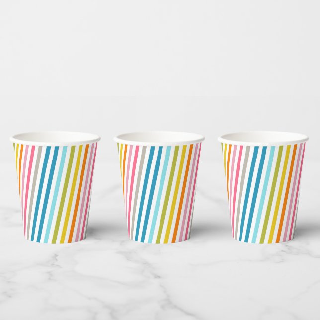 Gobelets En Papier Bandes arc-en-ciel estivales (Multi)