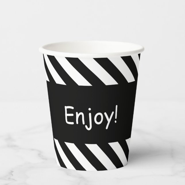 Gobelets En Papier Bandes diagonales noires et blanches (Recto)