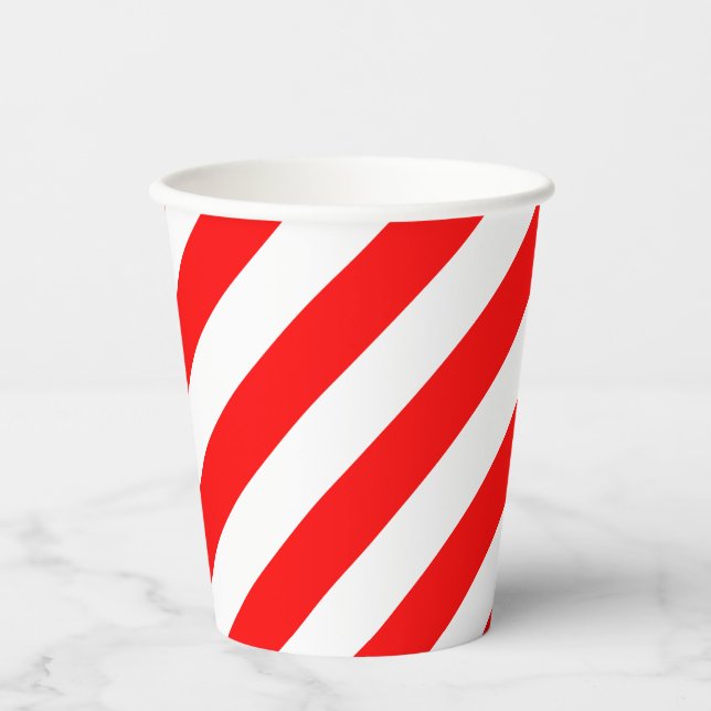 Gobelets En Papier Bandes diagonales rouges et blanches (Recto)