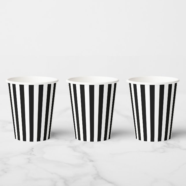 Gobelets En Papier Bandes Verticales Chic Noir Et Blanc Gratté (Multi)