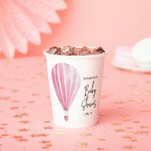 Gobelets En Papier Baptême de bébé montgolfière rose