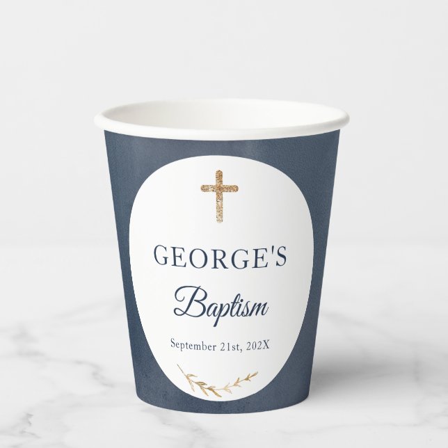 Gobelets En Papier Baptême de la Marine Bleue Événement religieux Cou (Recto)