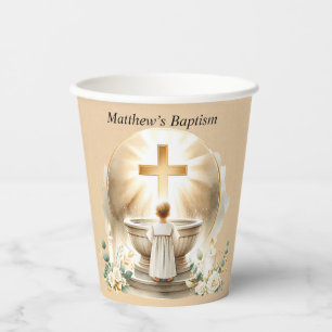 Gobelets En Papier Baptême dorée Bébé Garçon Christening Baptême