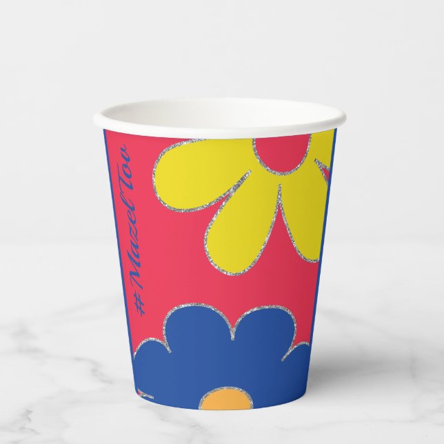 Gobelets En Papier Barre Bat mitzvah Papier Coupe Hippie Fleurs (Recto)