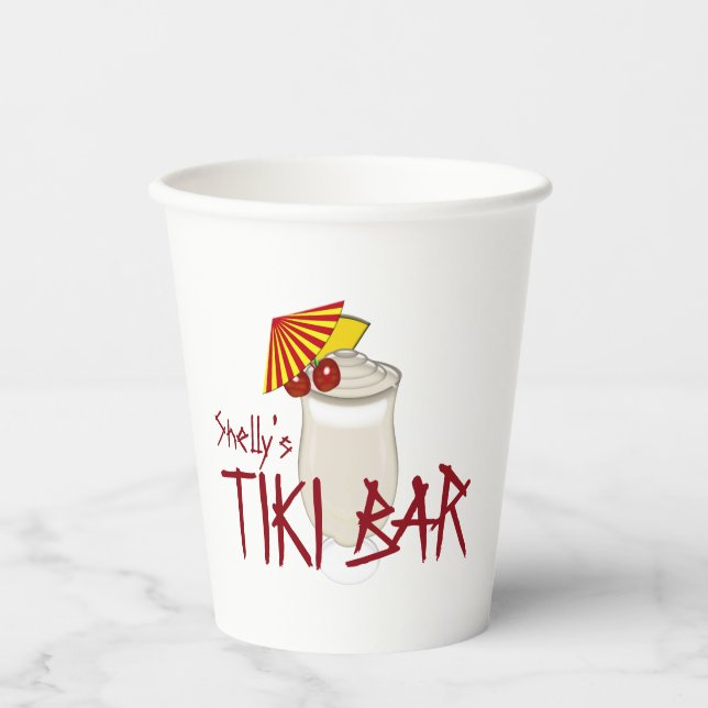 Gobelets En Papier Barre Tiki du nom personnalisé (Recto)