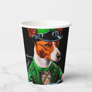 Gobelets En Papier Basenji Chien conduisant vélo St. Patrick's Day