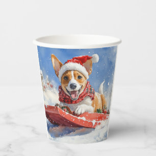 Gobelets En Papier Basenji Chien en rebord Laisser neiger Noël