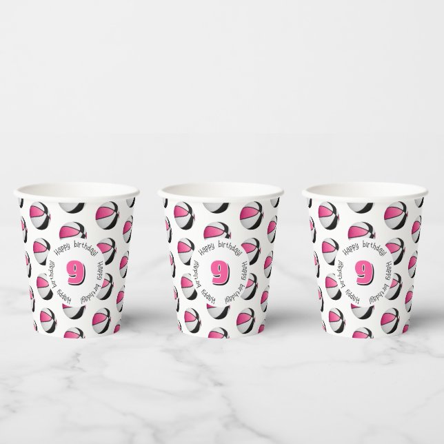 Gobelets En Papier basket-ball noir rose (Multi)