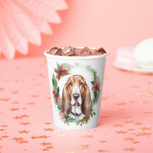 Gobelets En Papier Basset Hound Festive Wreath de Noël Pup