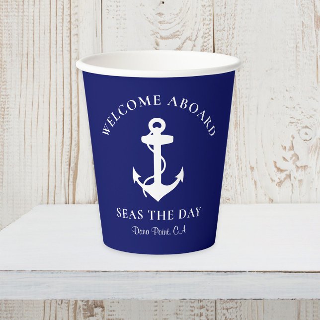 Gobelets En Papier Bateau Ancre Marine Bleu Personnalisé (Créateur téléchargé)