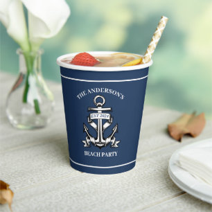 Gobelets En Papier Bateau Ancre Plage Anniversaire Fête Mariage nauti