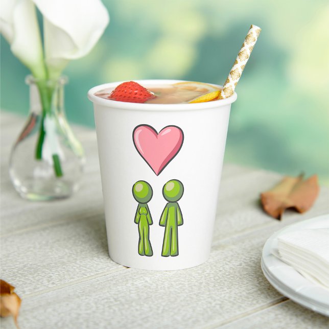 Gobelets En Papier Bâton vert Figure Couple Rose Coeur amour (Créateur téléchargé)