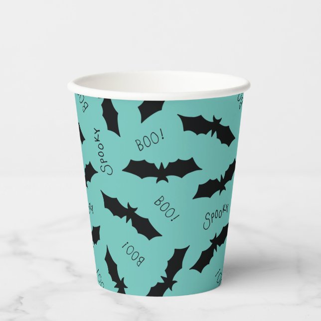 Gobelets En Papier Bats Turquoises mignons Coupes papier Halloween Pa (Recto)