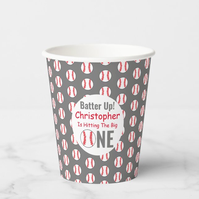Gobelets En Papier Batter ! Baseball 1er anniversaire (Recto)