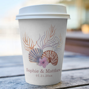 Gobelets En Papier Beach Seashells Aquarelle Côte Chic Mariage