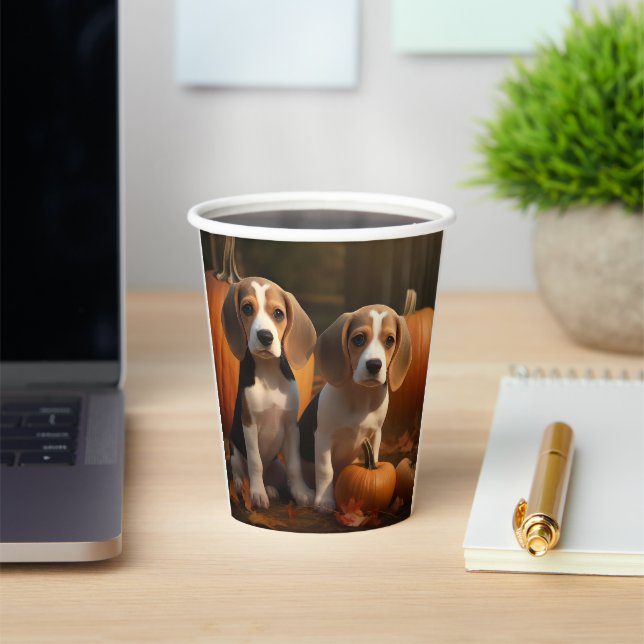 Gobelets En Papier Beagle Puppy Automne Citrouille de plaisir (Insitu)