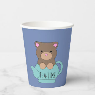 Gobelets En Papier Bear Blue Cute Teapot Anniversaire Kids Paper Cup