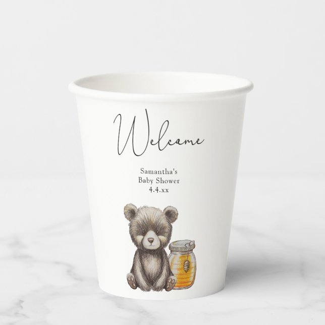 Gobelets En Papier Bear Merci baby shower (Recto)