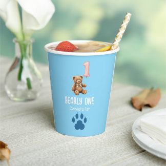 Gobelets En Papier Bearly One | Ours en peluche marron pour le premie