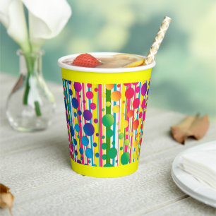 Gobelets En Papier [Beatnik Bubbles] Retro Polka Dot Stripe - Jaune 