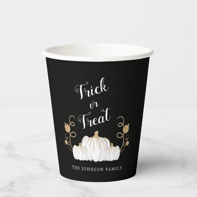 Gobelets En Papier Beau Citrouille Noir Trick Ou Traiter Halloween (Recto)