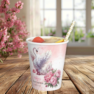 Gobelets En Papier Beau Swan rose Floral Baby shower fille