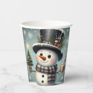 Gobelets En Papier Beau tourbillon Noël/bonhomme de neige d'hiver