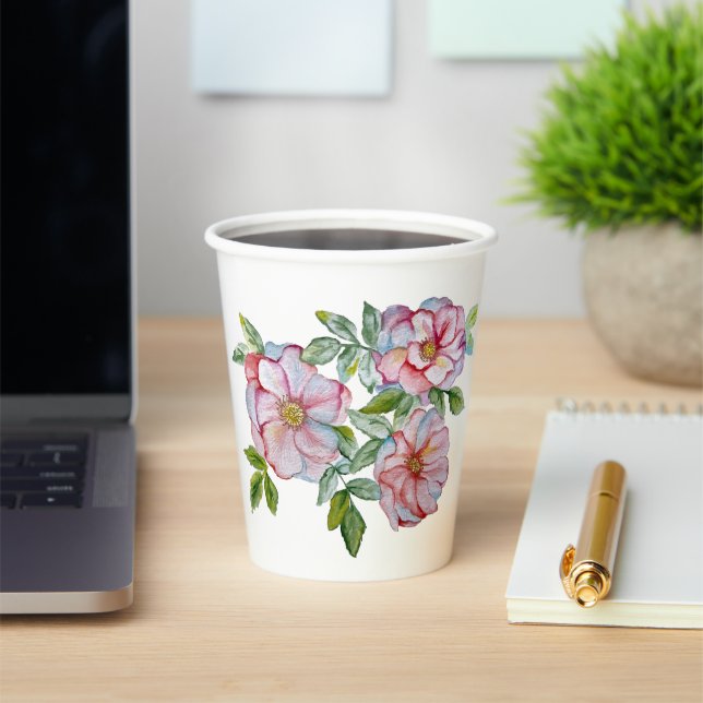 Gobelets En Papier Beaux roses d'aquarelle réalistes. (Insitu)