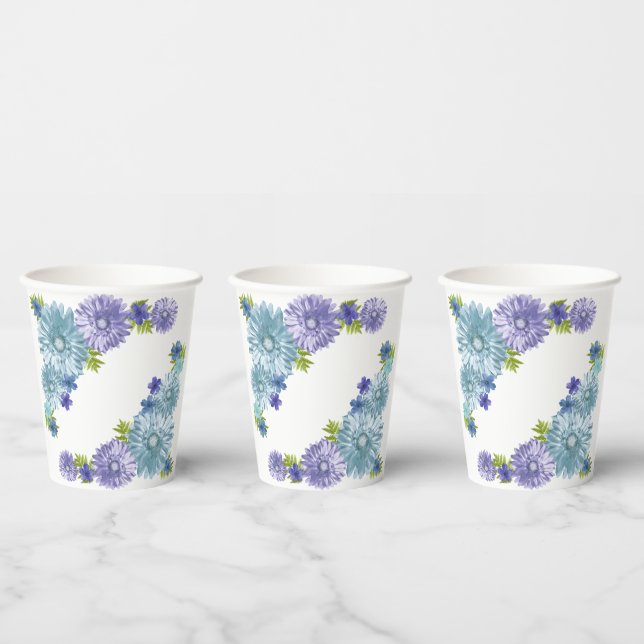 Gobelets En Papier Bébé Bleu En Fleur Brunch Douche (Multi)