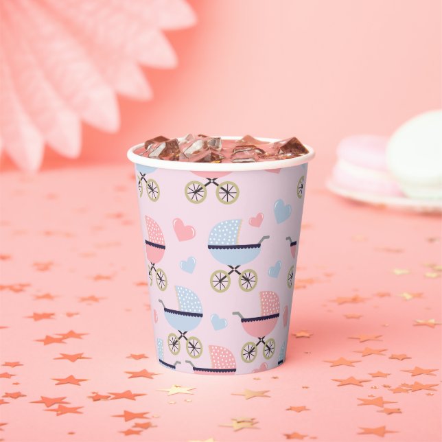 Gobelets En Papier Bébé Buggies rose/bleu Coupe Papier rose Fille Dou (Insitu)
