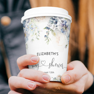 Gobelets En Papier Bébé dans le Baby shower Jardin Bleu Fleur