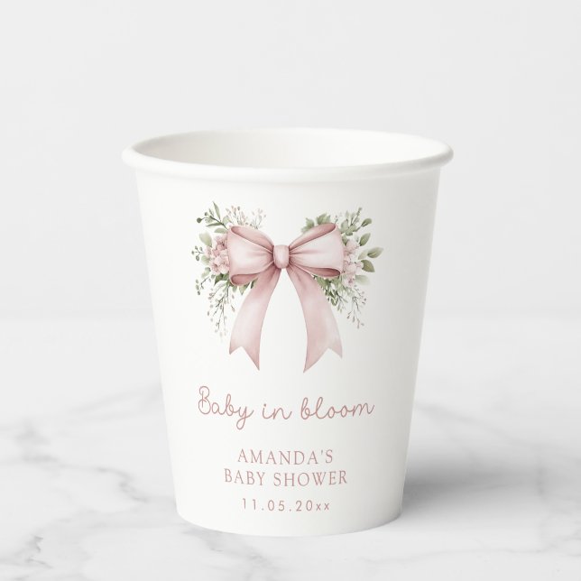 Gobelets En Papier Bébé En Fleur Baby shower Bow Rose (Recto)