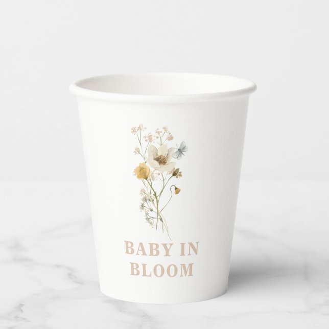 Gobelets En Papier Bébé en Fleur Fleur sauvage Baby shower boho éléga (Recto)