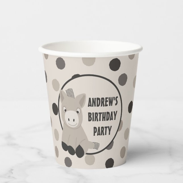 Gobelets En Papier Bébé mignon âne fête d'anniversaire (Recto)