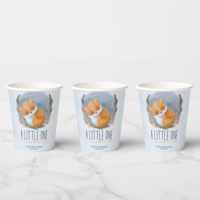 Gobelets En Papier Bébé mignon Fox Baby shower hiver neige (Multi)