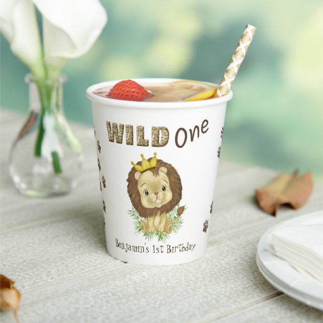 Gobelets En Papier Bébé mignon Lion 1er Anniversaire sauvage un (Insitu)