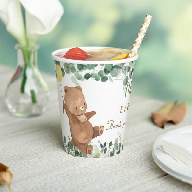 Gobelets En Papier Bébé mignon Ours Vert Baby shower neutre (Insitu)