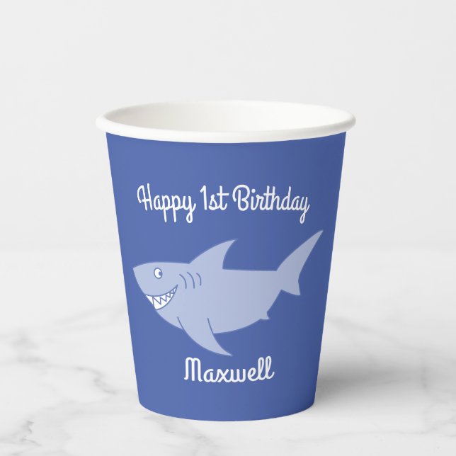 Gobelets En Papier Bébé requin Enfants 1er anniversaire (Recto)