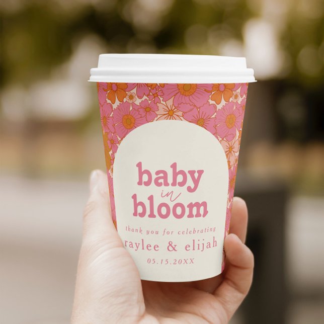 Gobelets En Papier Bébé rose Super rétro en fleur Boho (Créateur téléchargé)