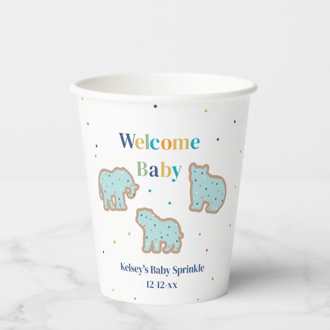 Gobelets En Papier Bébé Saupoudrer Animaux Cookies Baby shower garçon (Recto)