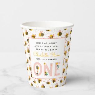 Gobelets En Papier Bee Yellow & Pink Floral ONE 1er anniversaire de b
