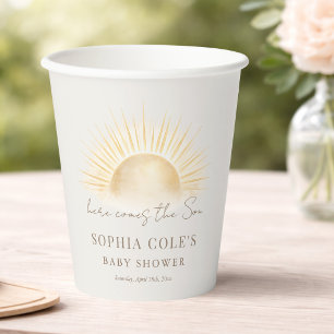 Gobelets En Papier Beige Voici venir le fils Garçon Soleil Baby Showe