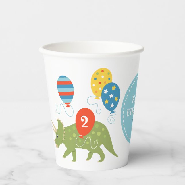 Gobelets En Papier Belle Anniversaire Dinosaur Tricératops Nom person (Recto)