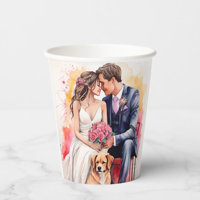 Gobelets En Papier Belle aquarelle couple mariage (Verso)