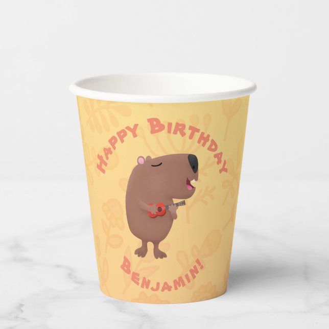 Gobelets En Papier Belle chanteuse capybara anniversaire personnalisé (Recto)