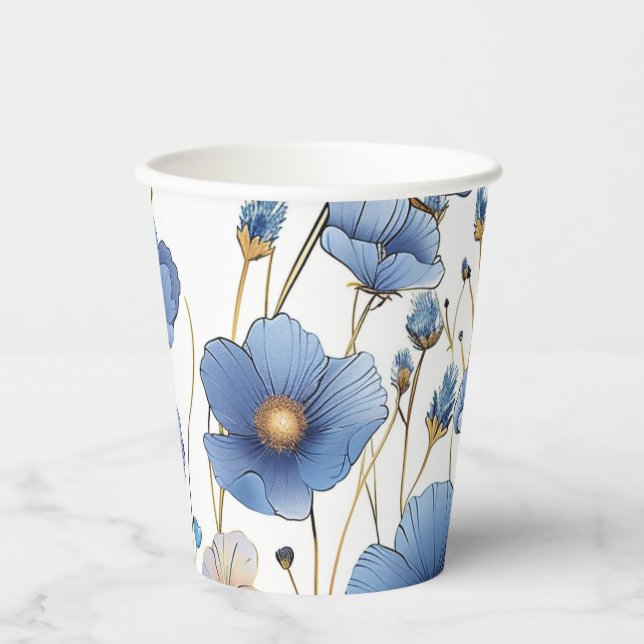 Gobelets En Papier Belle fleur sauvage bleu clair (Recto)