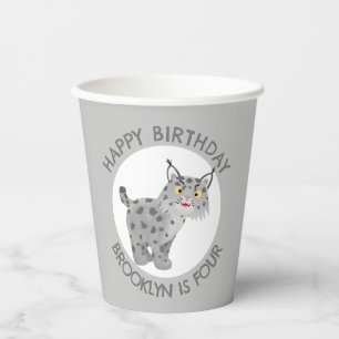 Gobelets En Papier Belle lynx lynx dessin animé anniversaire personna