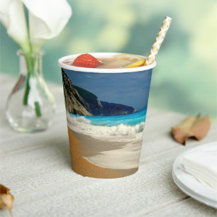 Gobelets En Papier Belle Turquoise Bleue Mer Tropicale Photographie