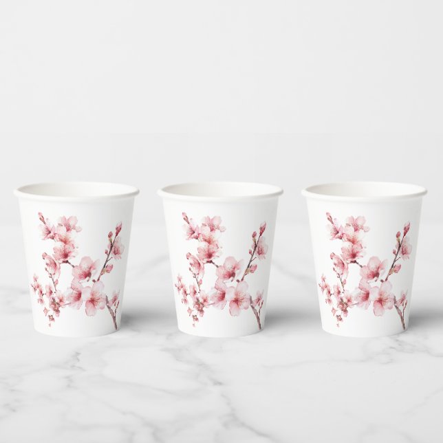 Gobelets En Papier Belles fleurs de cerisiers roses (Multi)