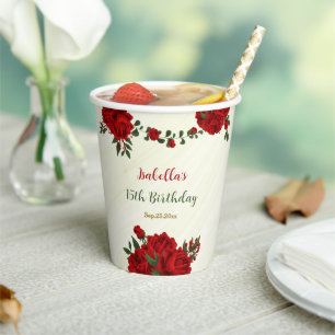 Gobelets En Papier belles fleurs rouges verdure mariage